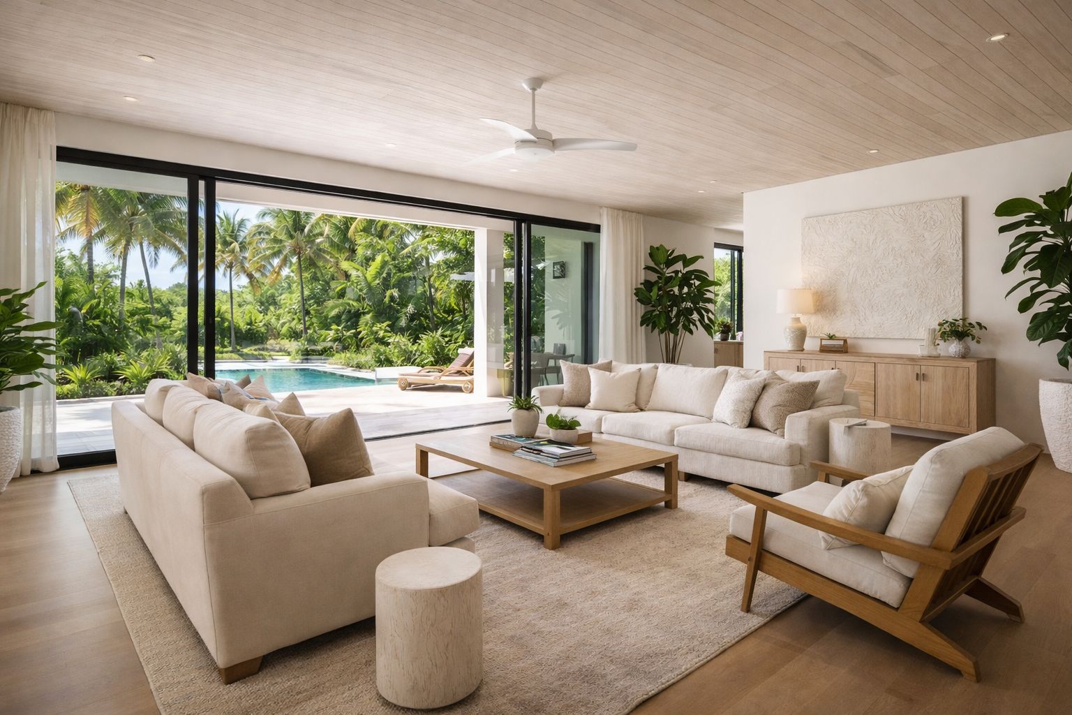 Bright luxury living room with indoor-outdoor flow