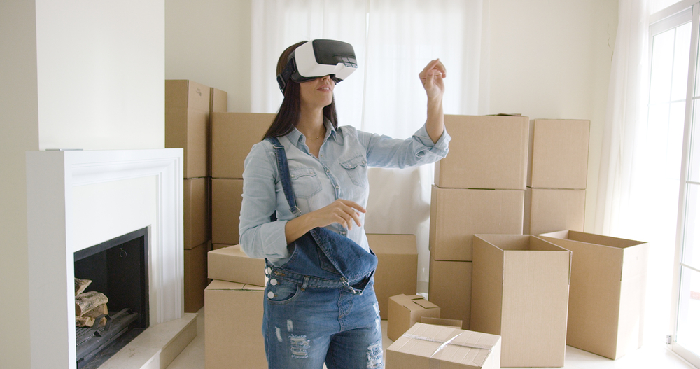 woman using VR technology in real estate