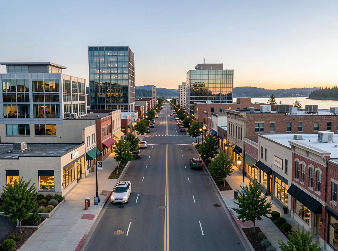 Downtown Kalama streetscape and small-town setting
