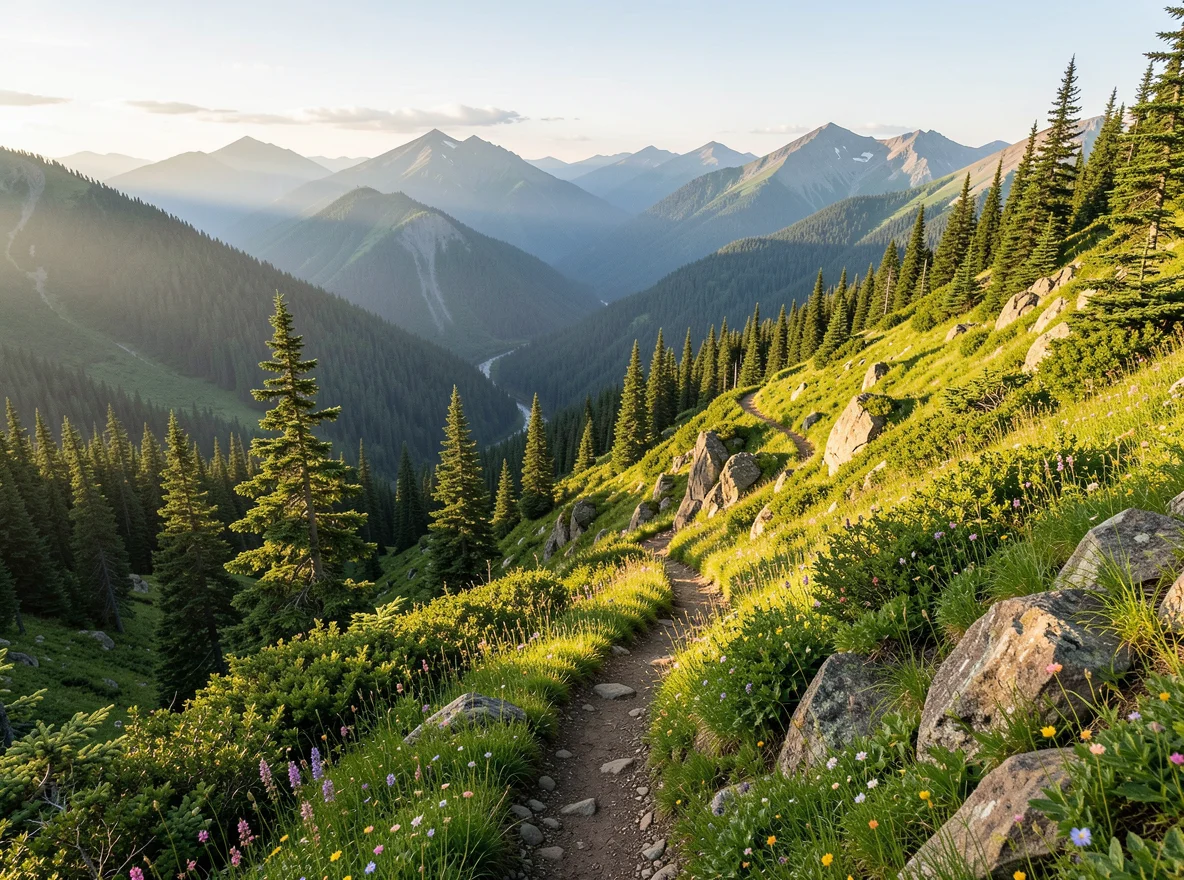 Mountain trail scenery in Skamania County