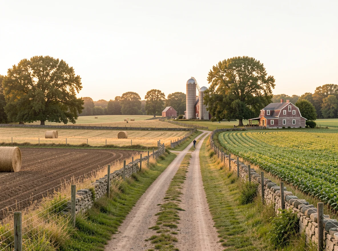 Scenic rural road and classic New England landscape in Bethlehem, Connecticut