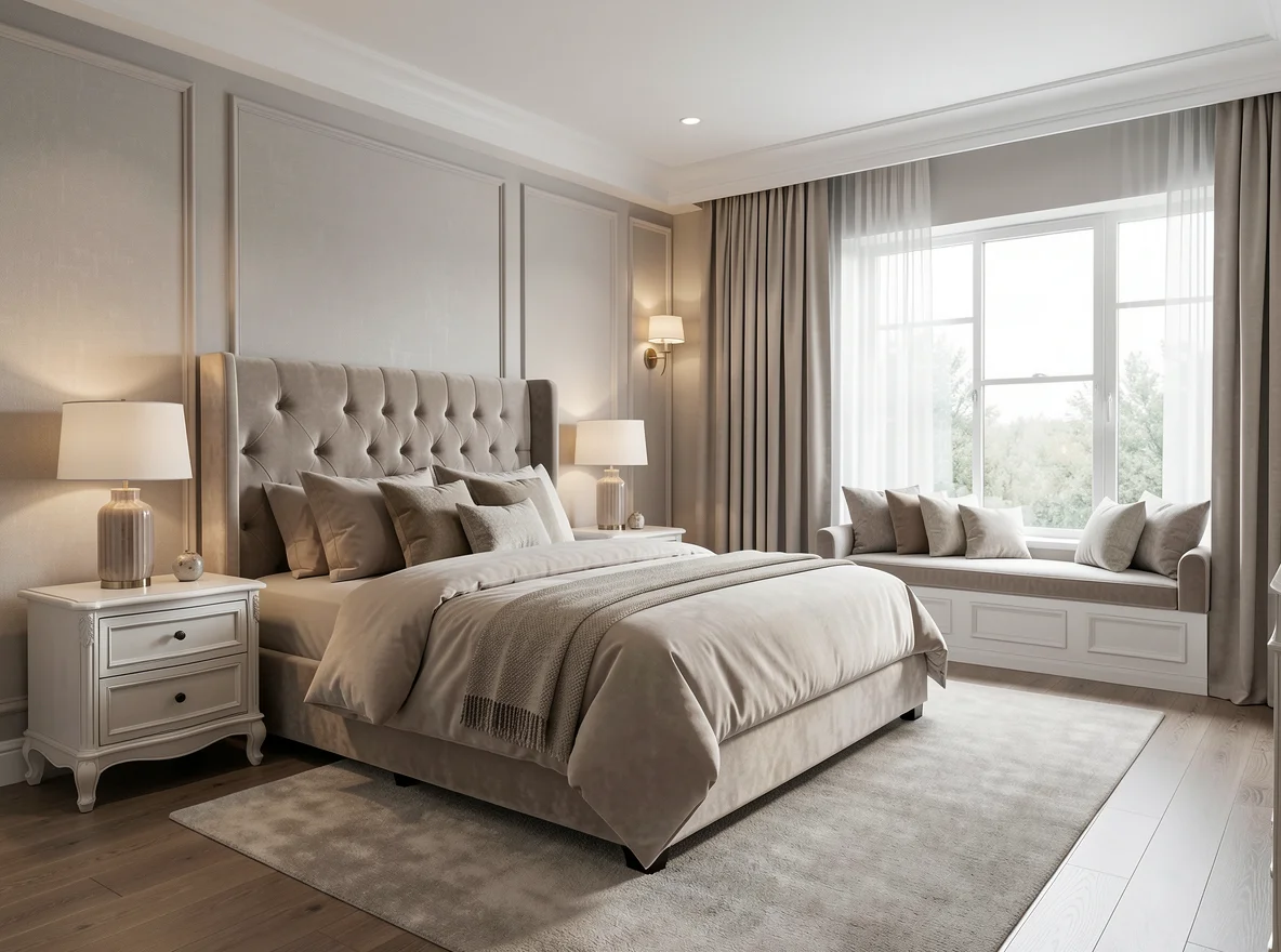 Elegant primary suite presented for modern home marketing