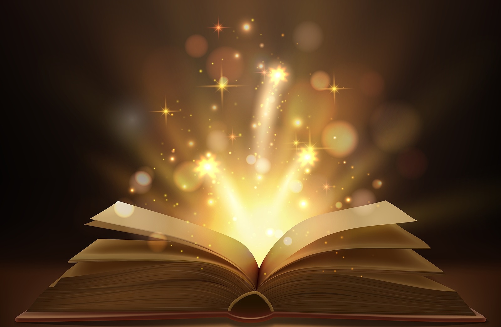 Open Book with Glowing Lights & Sparkles