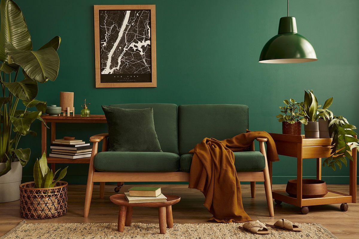 staged living room in green