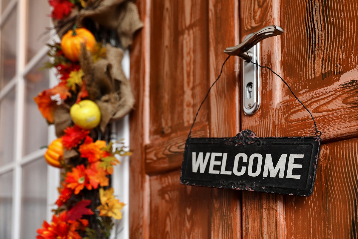 fall decor on house front door