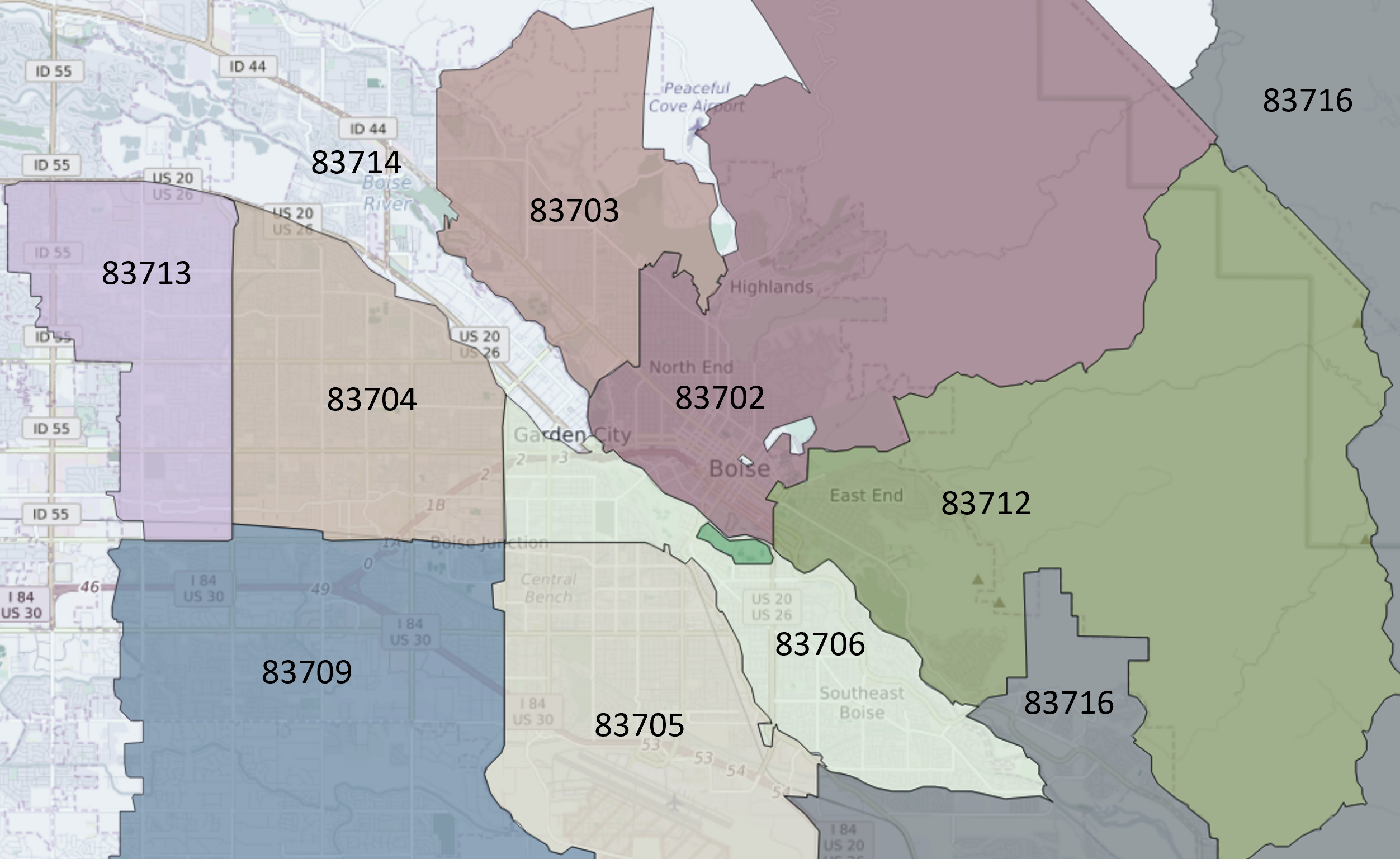 Search Boise homes by zip code - Boise Idaho zip code map