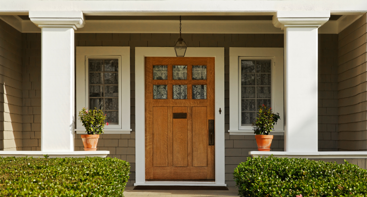 Semmetrical front porch adds curb appeal