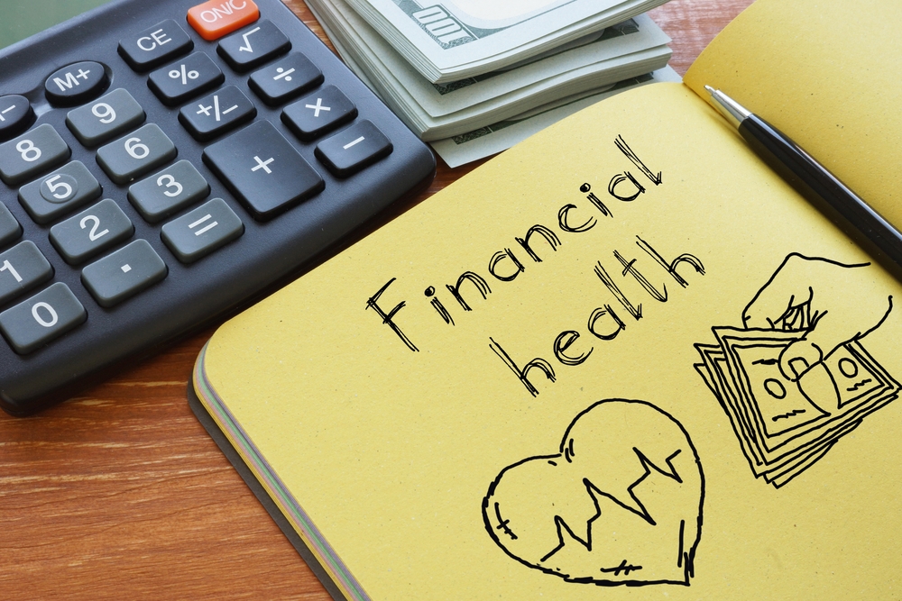 Financial health text written on a notebook