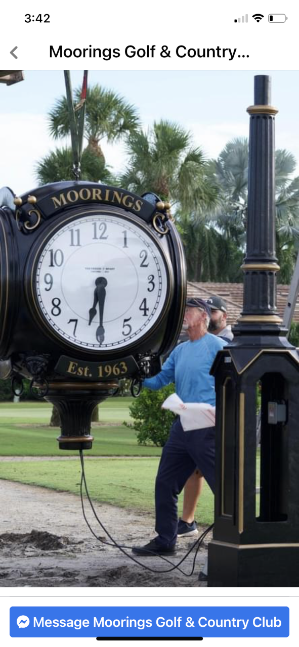 Moorings CC new clock.  A walking golf course, if you like.   Fun times in Naples, Established 1963
