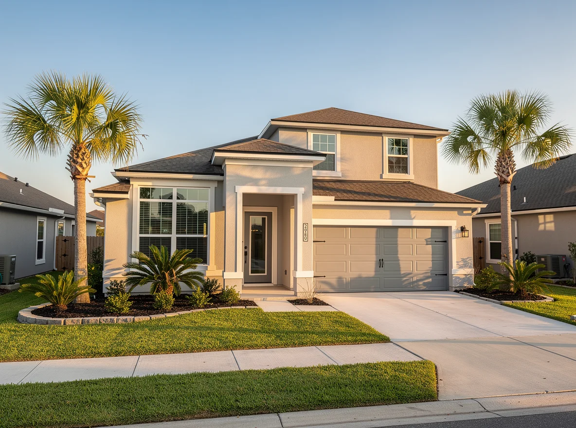 Modern home exterior in Jacksonville with palm trees