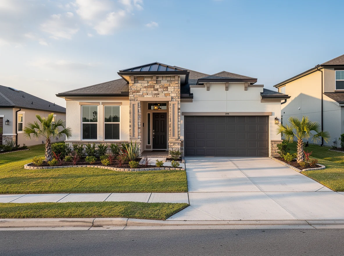 Modern single-family home exteriors in a Florida neighborhood