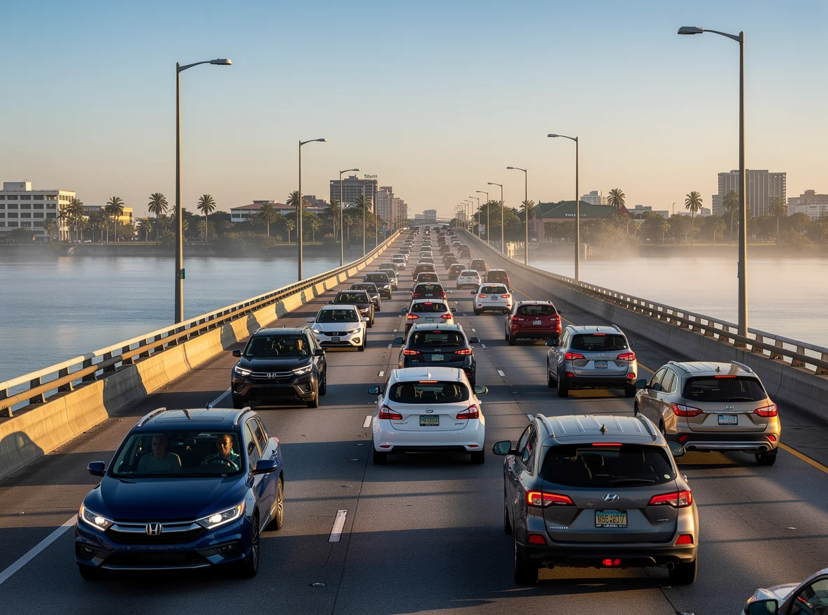 Jacksonville commute scene near a river bridge