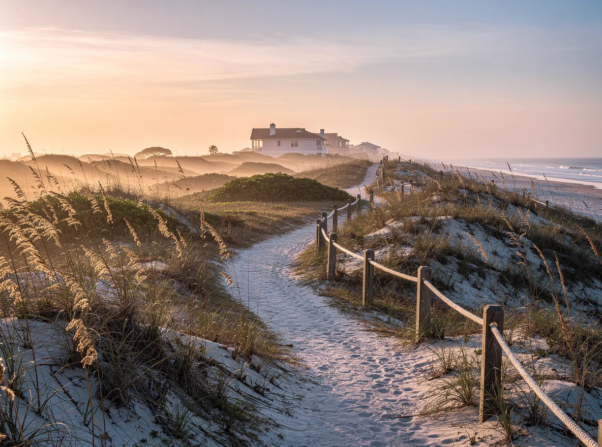 Dunes and sea oats along the shoreline in Ponte Vedra Beach