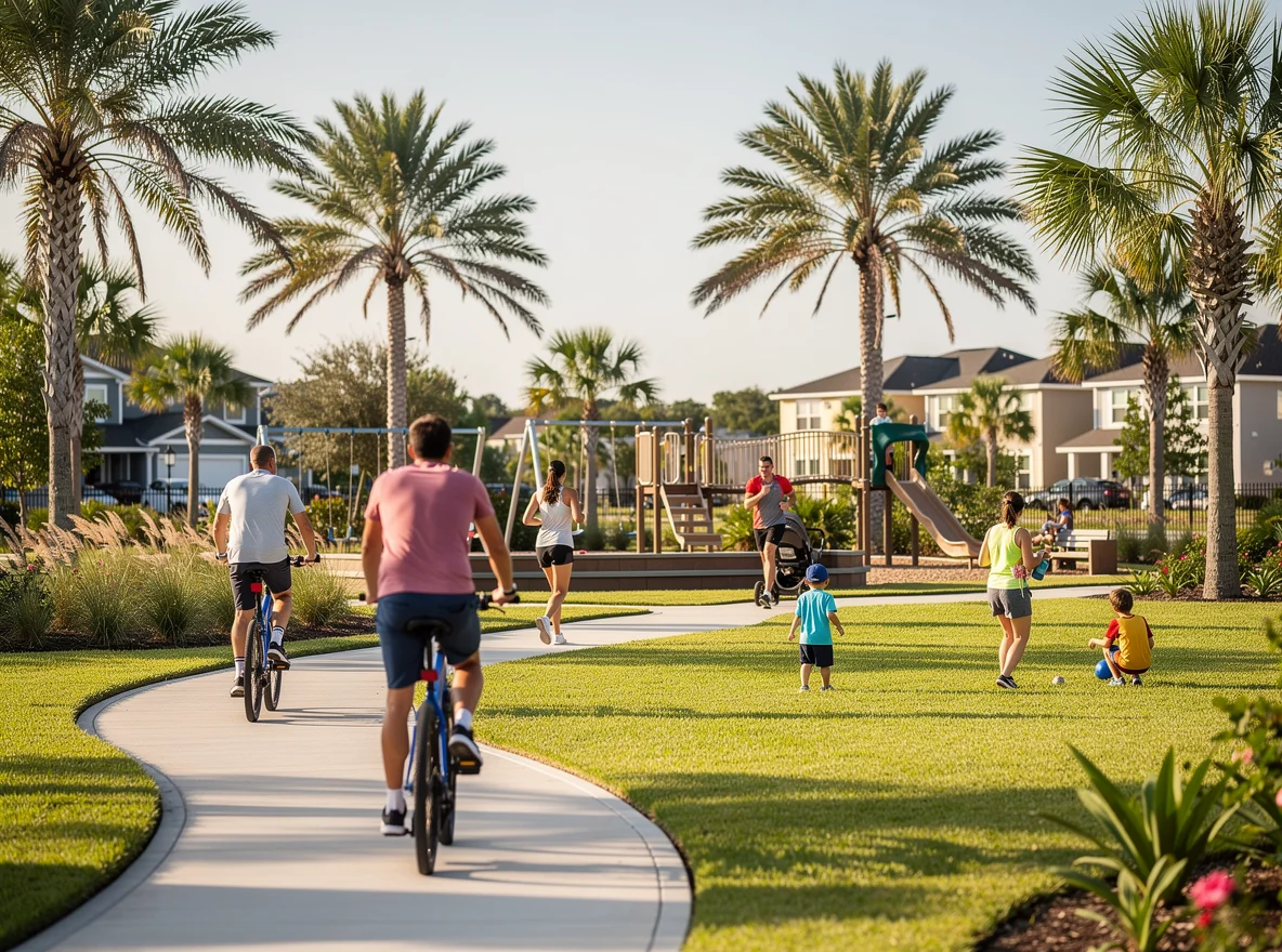Outdoor recreation paths and parks in a planned Florida community