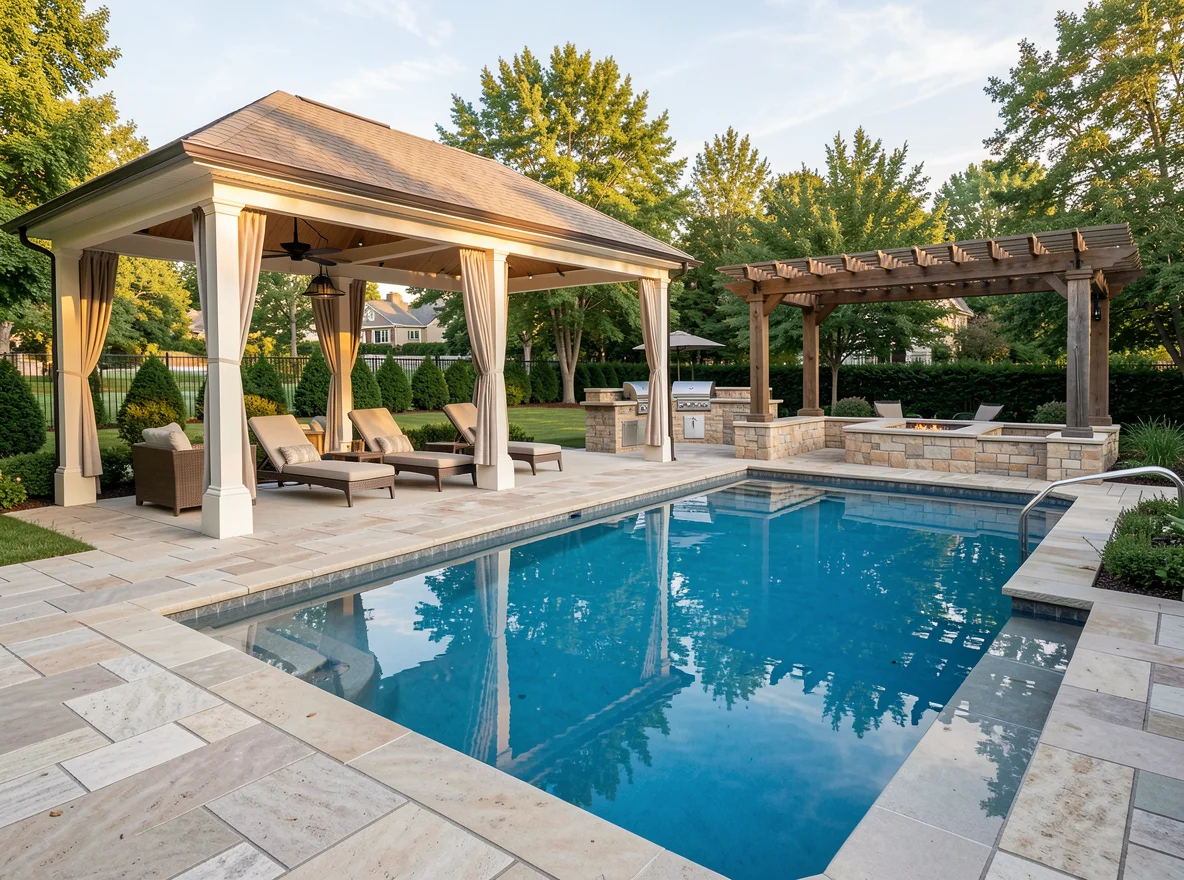 Luxury outdoor living area with pool and patio