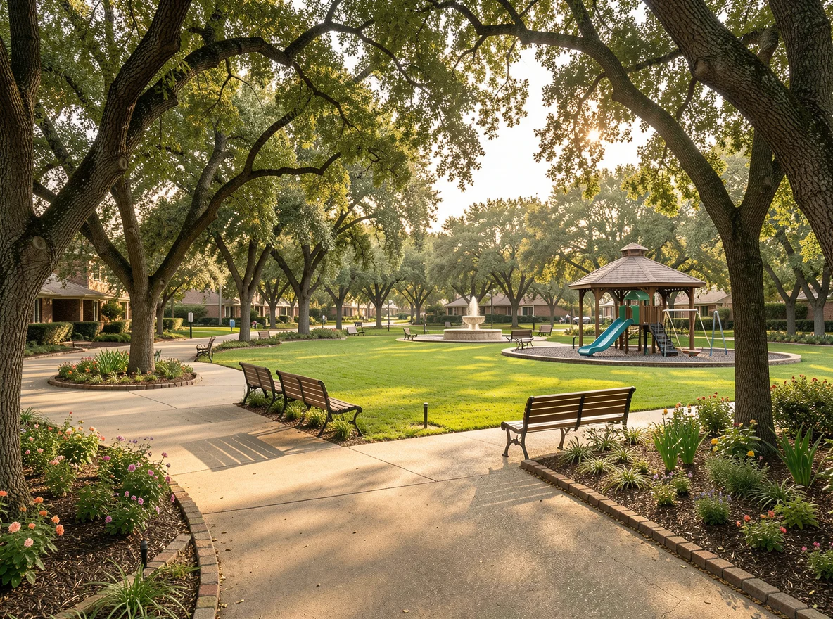 Neighborhood park with mature trees in Texas