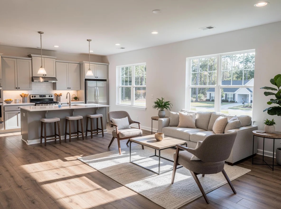Open concept interior in a new construction home in Nexton area, Summerville SC