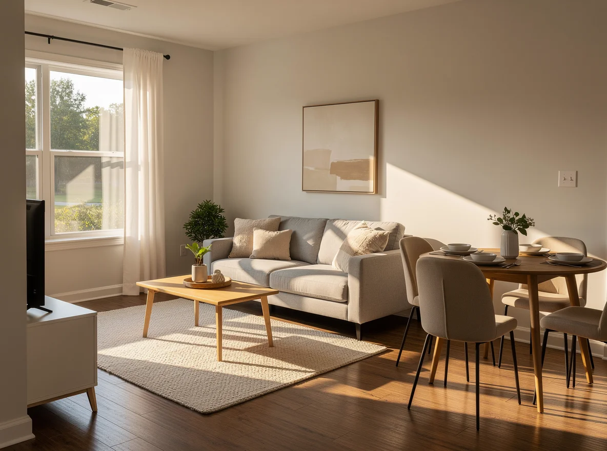 Bright living room in a North Charleston starter home