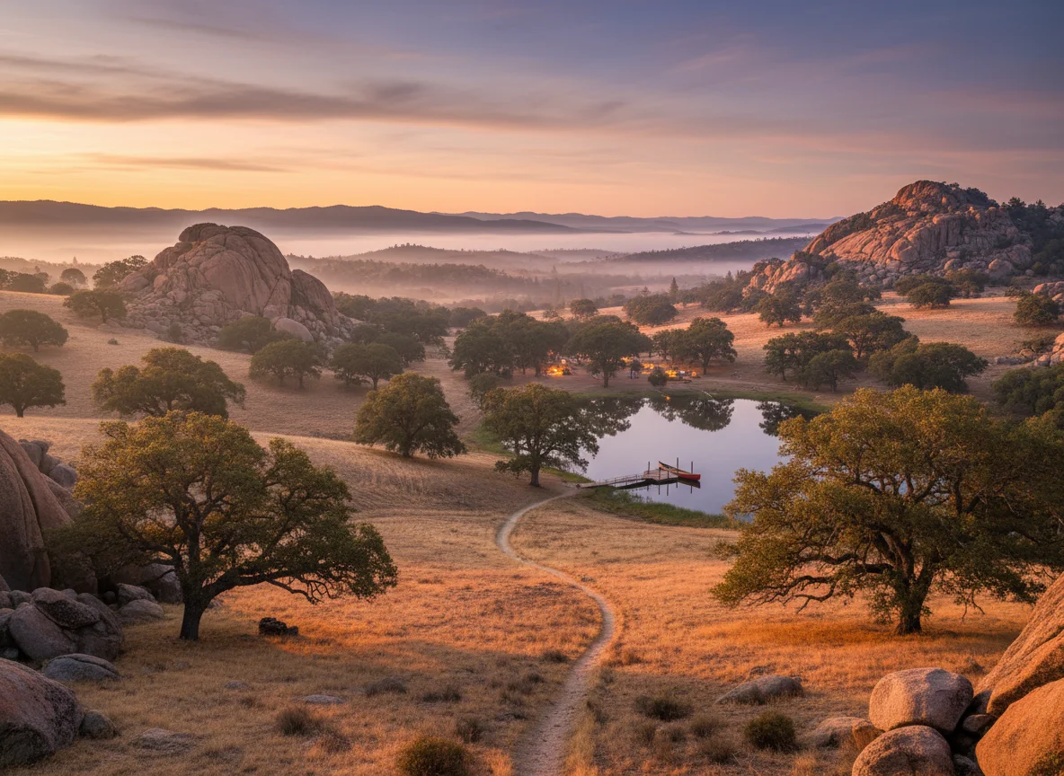 Foothill landscape in Tuolumne County at golden hour