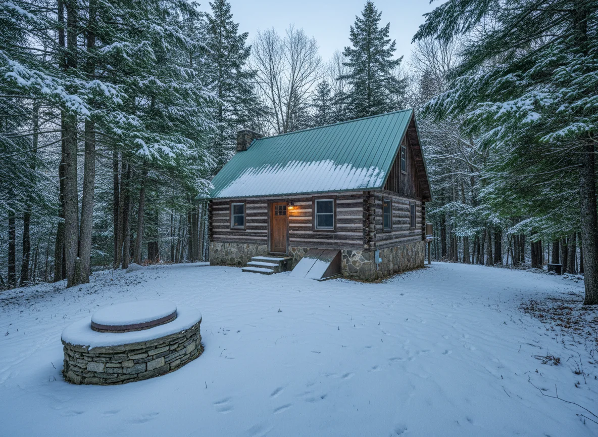 Mountain home exterior with utility access