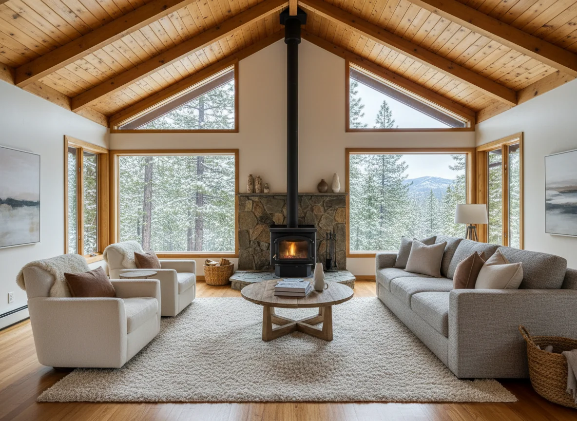 Cozy cabin living room interior in Strawberry, California