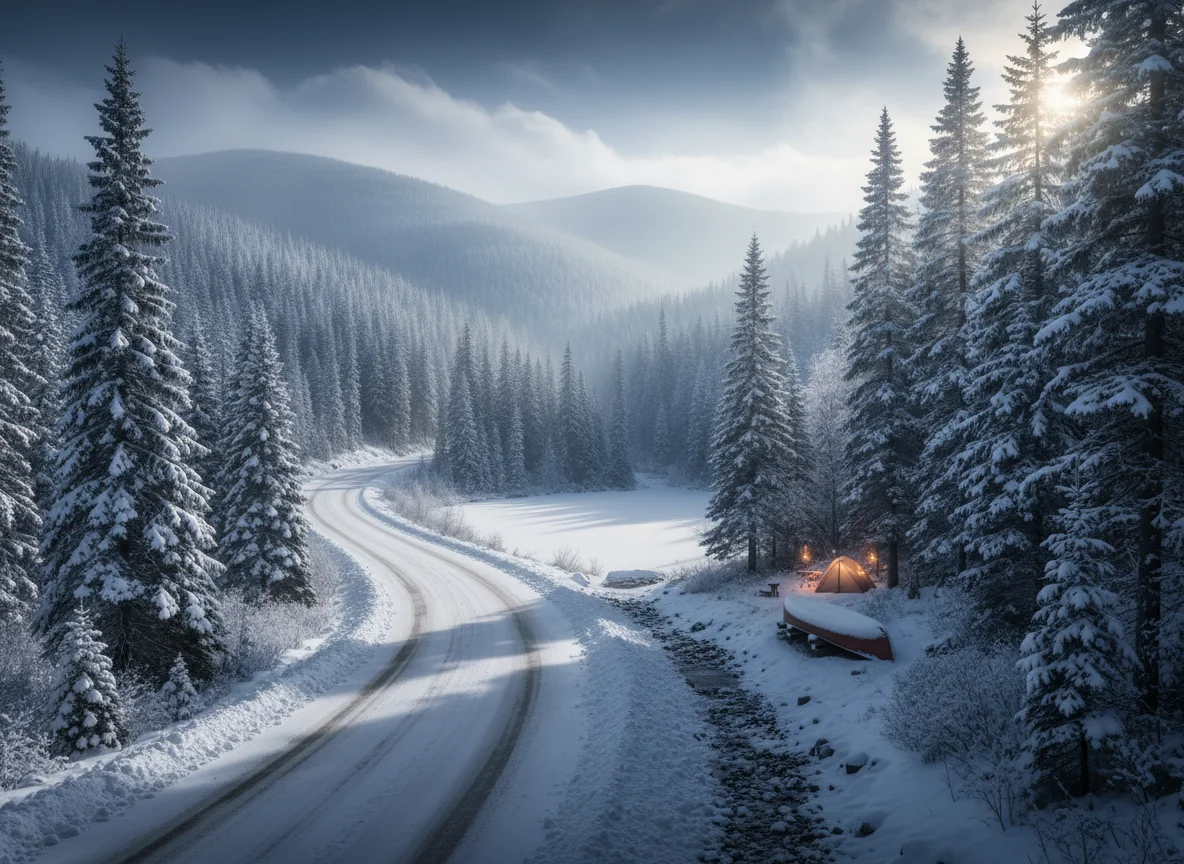Snowy mountain road near Cold Springs