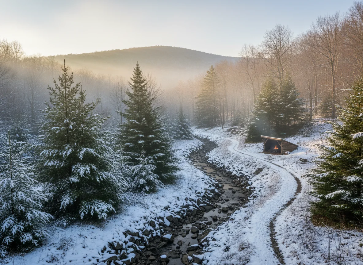 Forested hillside drainage near a mountain property