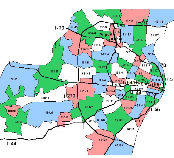 St Louis Mo Zip Code Map - World Map Gray