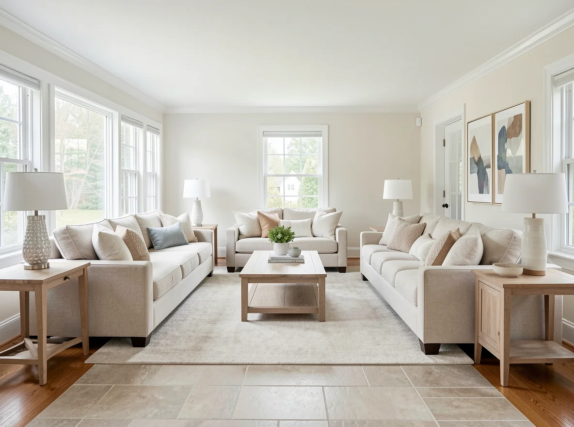 Bright staged interior in a Bourne home