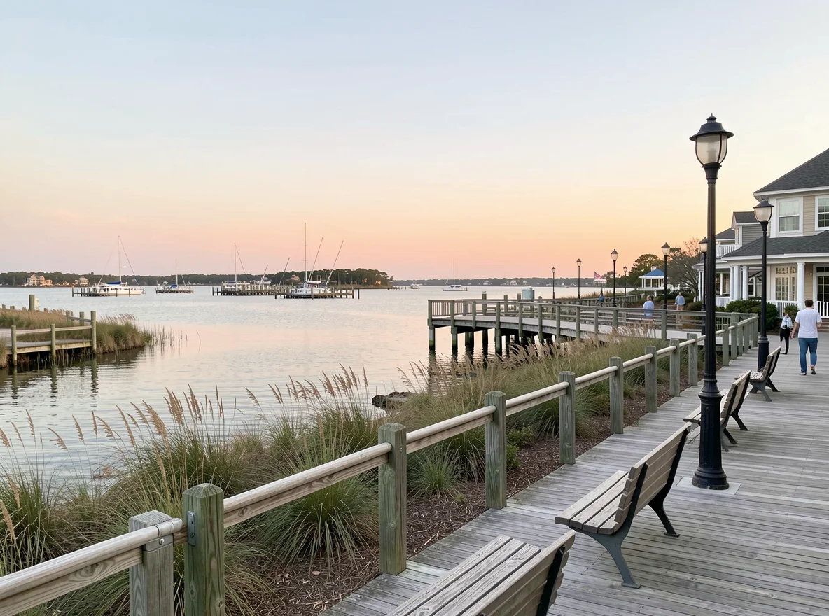 Rockport waterfront at sunset