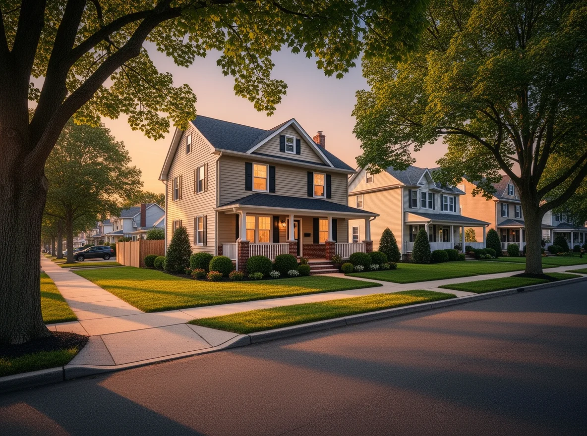 Tree-lined residential street and neighborhood stroll in Ridgefield Park, New Jersey