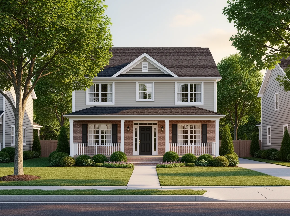 Bergen County style home exterior with mature landscaping