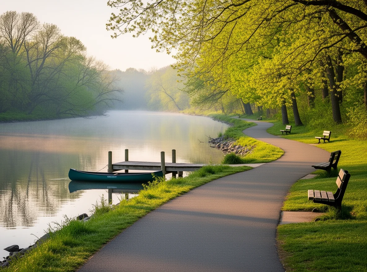 Riverside walking path near Ridgefield Park, New Jersey