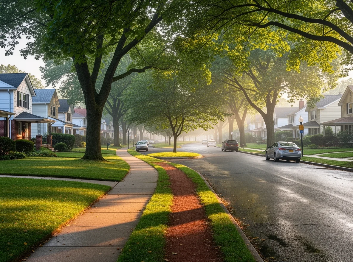 Quiet tree-lined street in Ridgefield Park, New Jersey