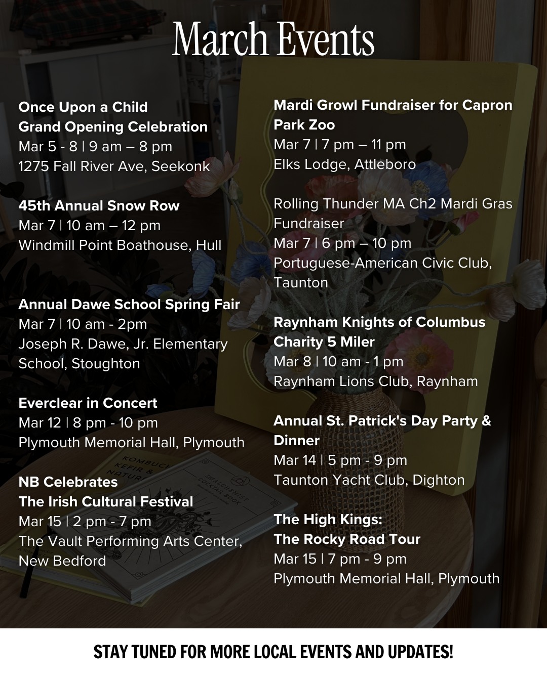 Events in March 2026 Bristol and Plymouth County Bristol County, Plymouth MA