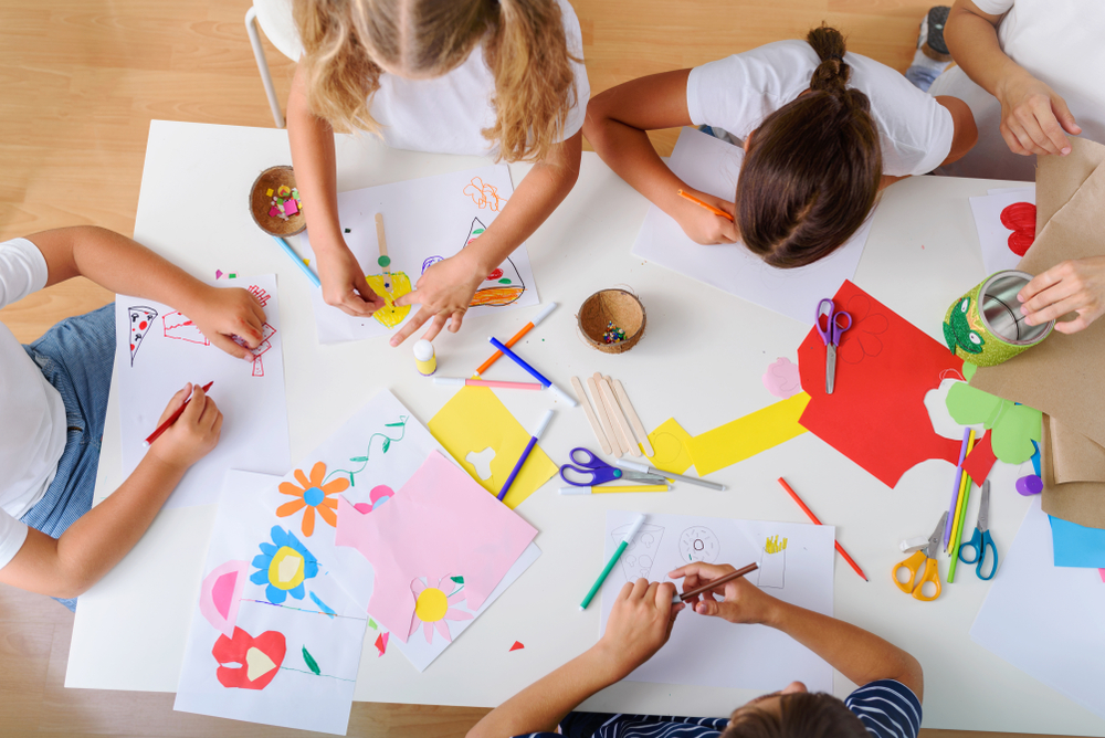 Children Drawing Crayons Scissors 