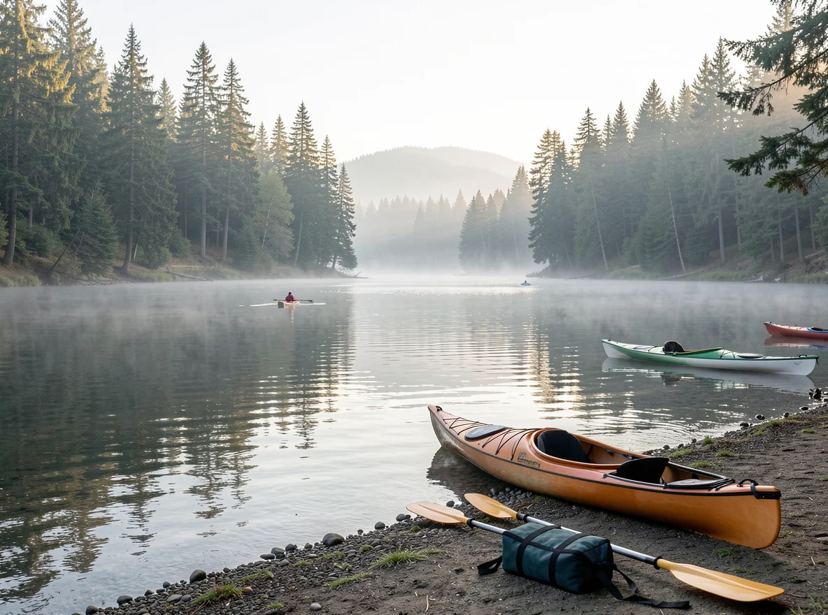Kayaking on calm water near Medina, Washington
