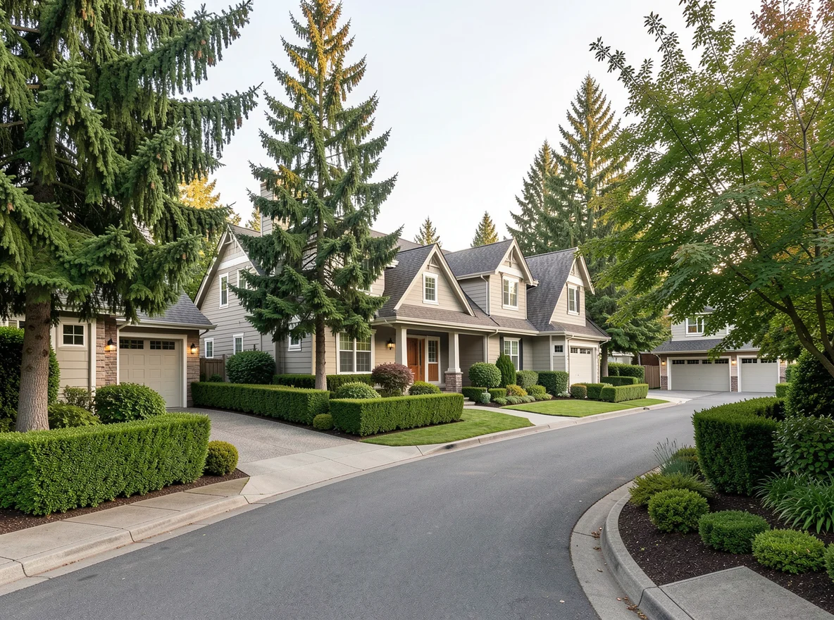 Tree-lined residential street in Medina, Washington