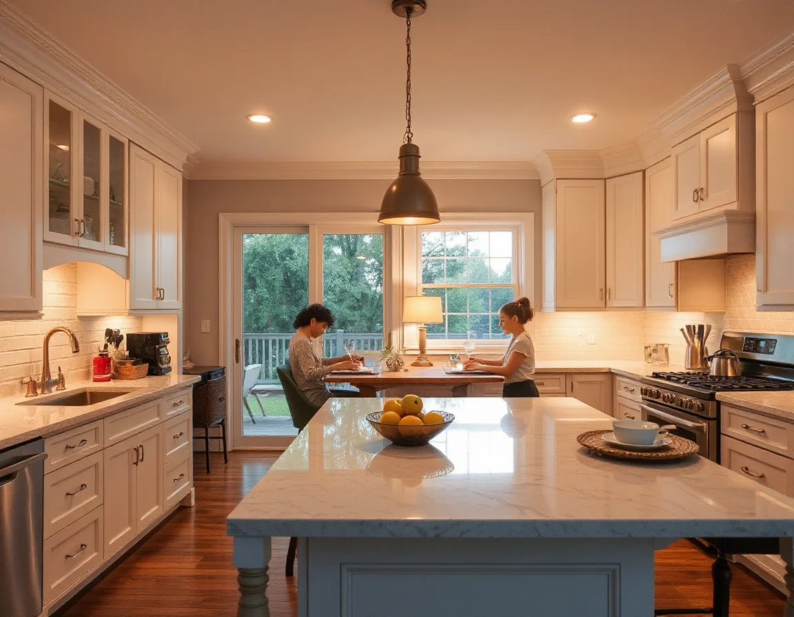 Updated kitchen with practical storage and layered lighting