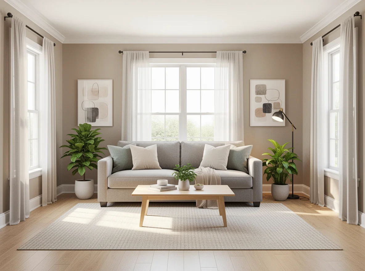 Cozy staged living room interior in Sylacauga, Alabama