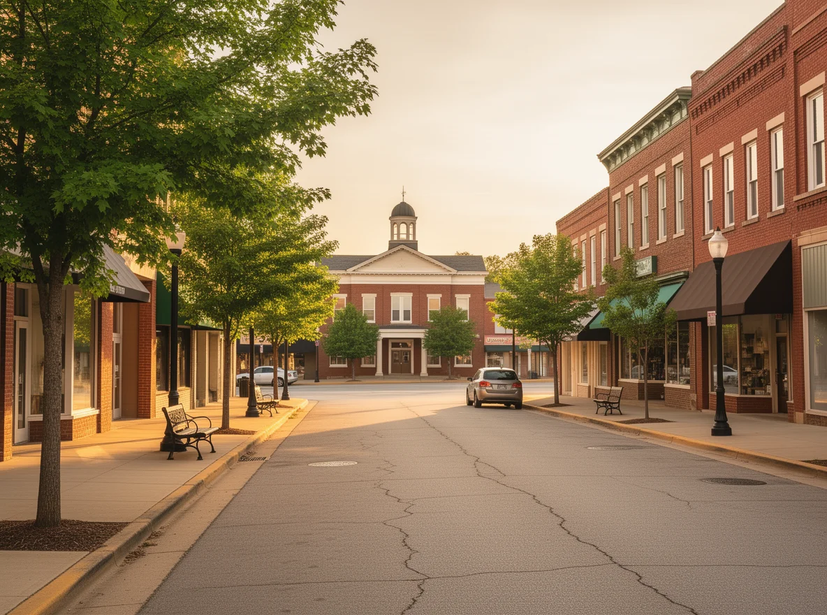 Small-town downtown in the Coosa Valley region