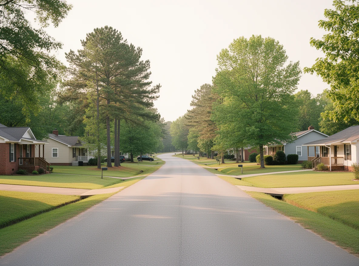 Quiet roadway scene in Wilsonville, Alabama