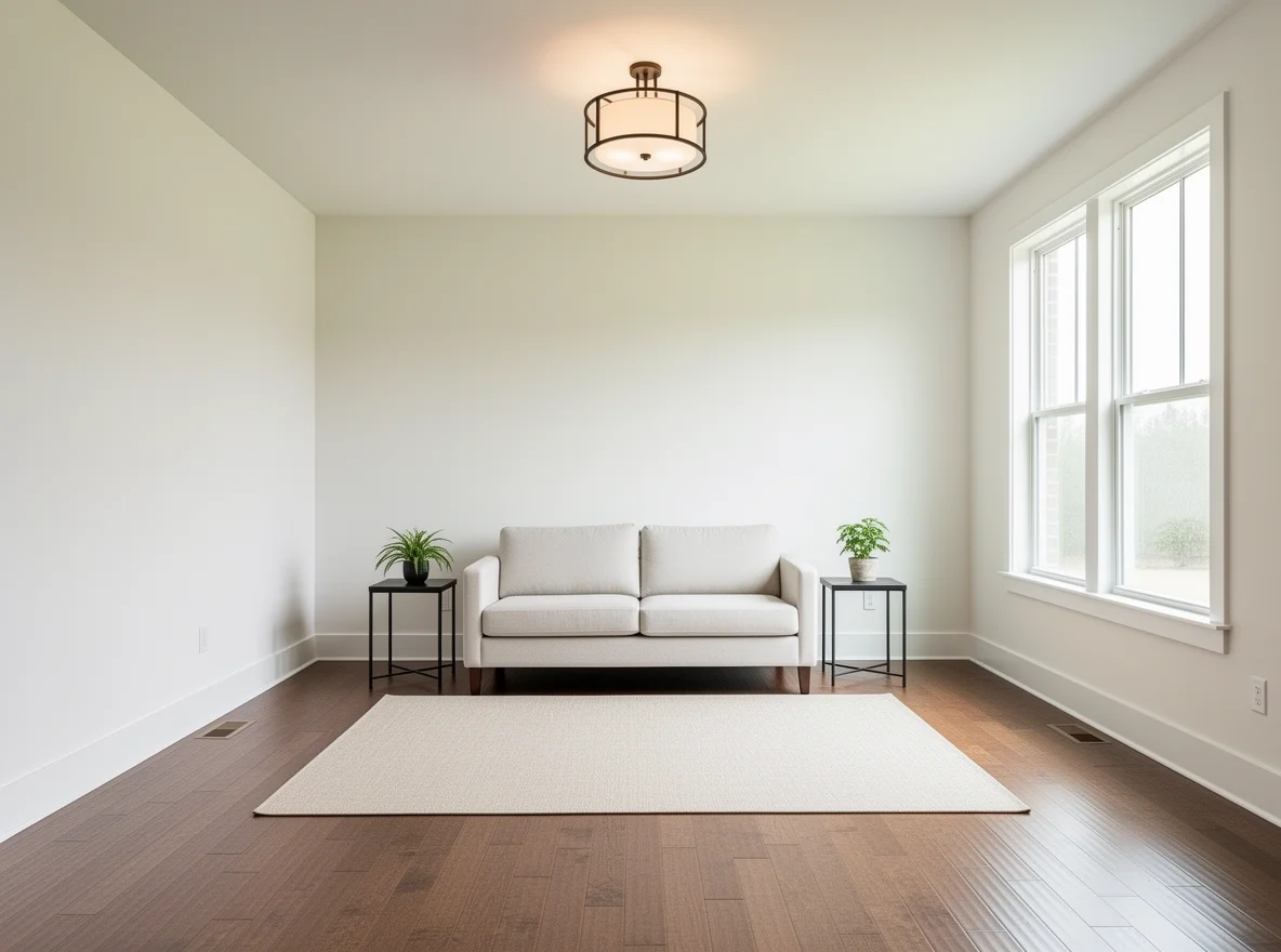 Bright, neutral living room prepared for listing photos