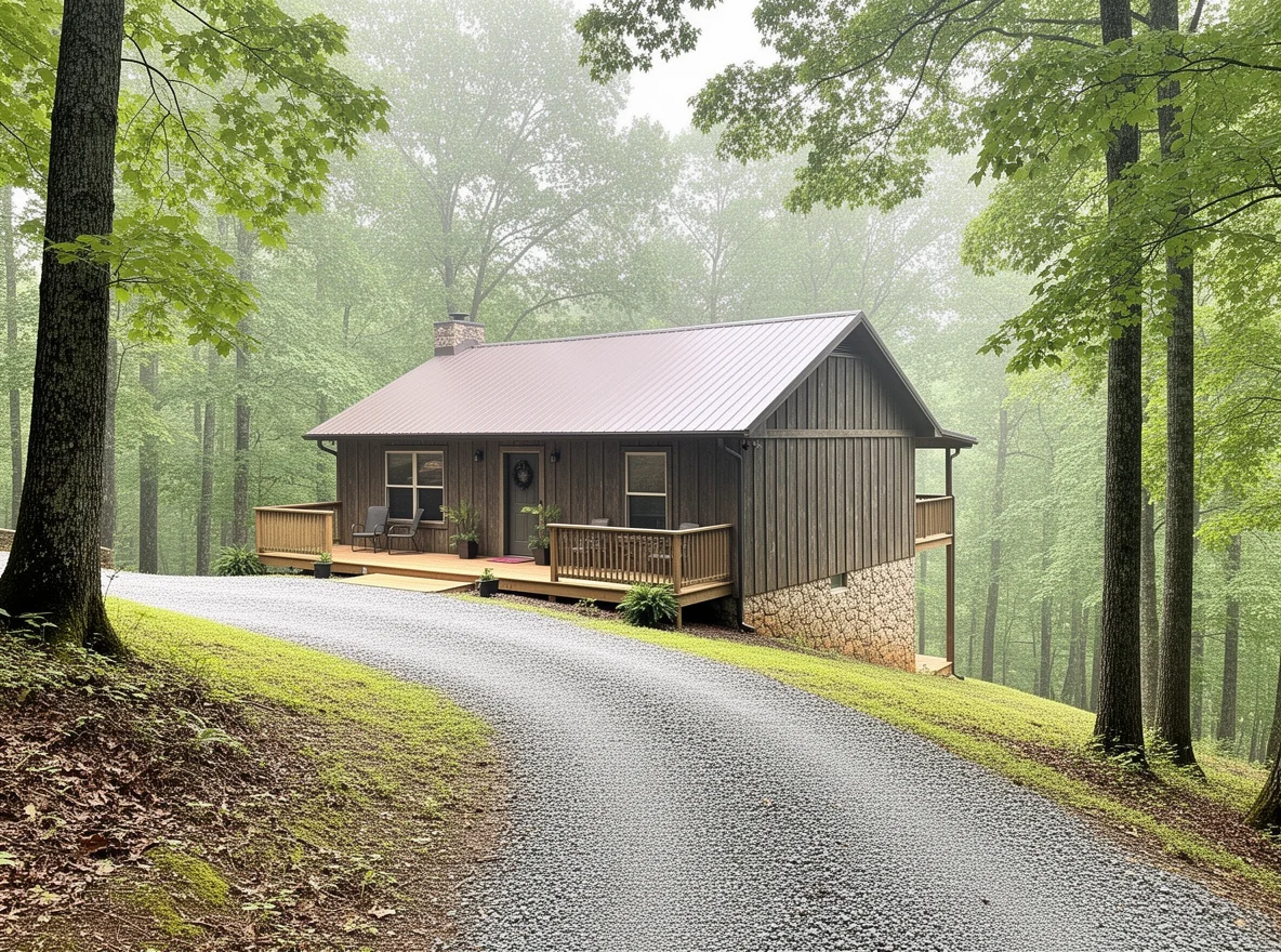 Cabin-style home setting typical of the Mentone area