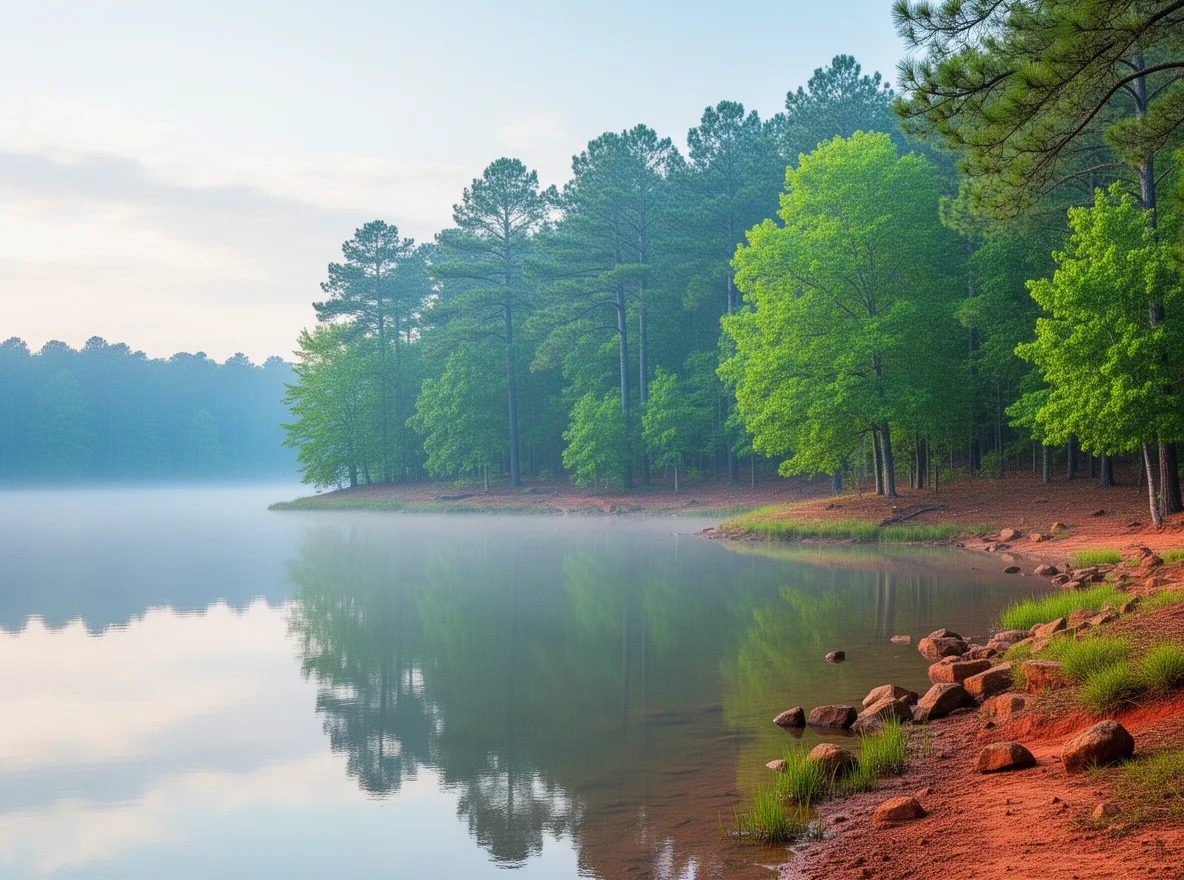 Peaceful lakeside wooded scene near Wilsonville, Alabama