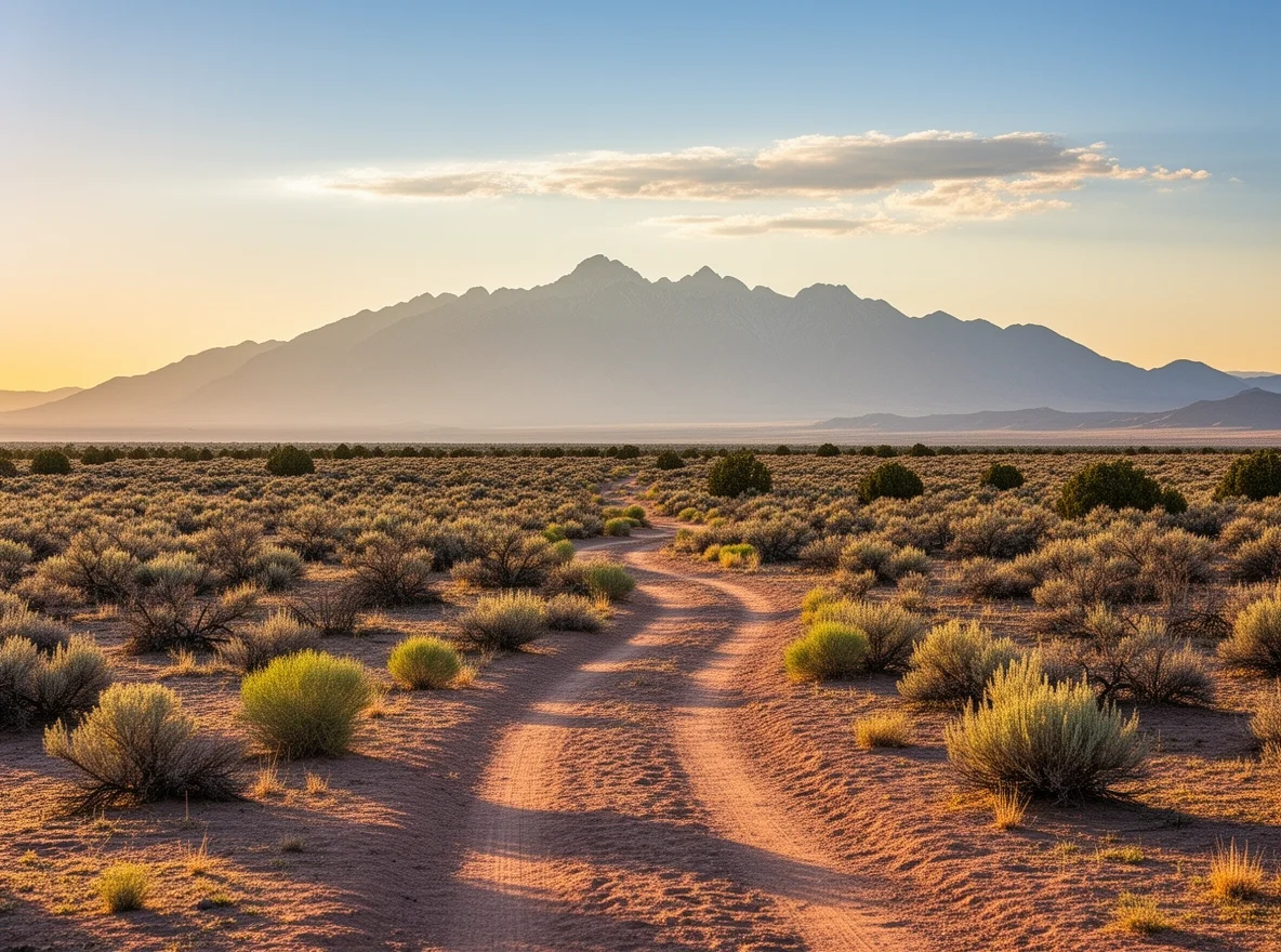 High desert scenery near Rio Rancho with mountain views