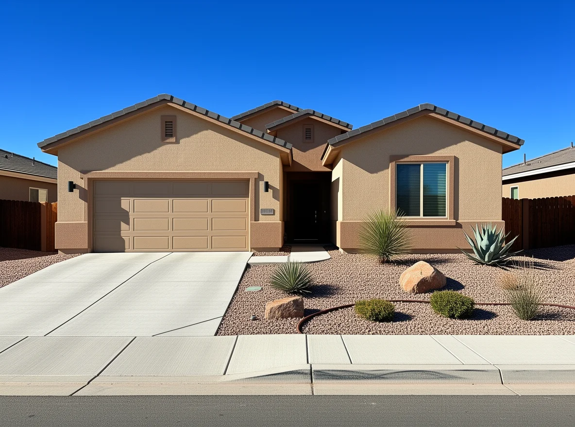 Newly built home exterior in Rio Rancho, New Mexico