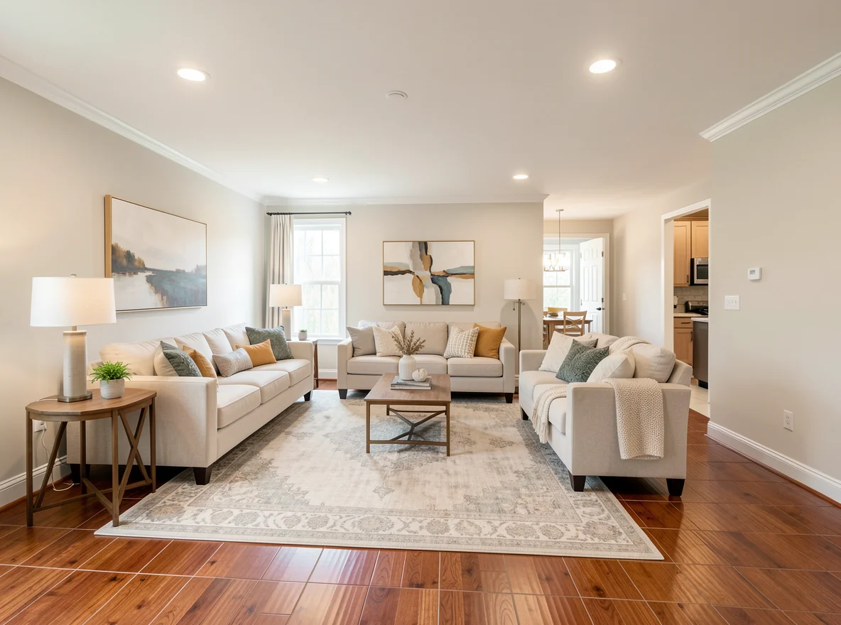 Staged living room in a West Chester home