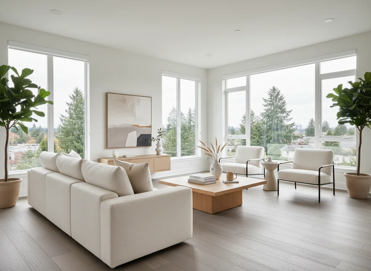 Staged living room with natural light and neutral decor in Bellevue