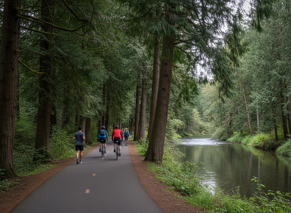 Cyclists and walkers on a trail in Redmond